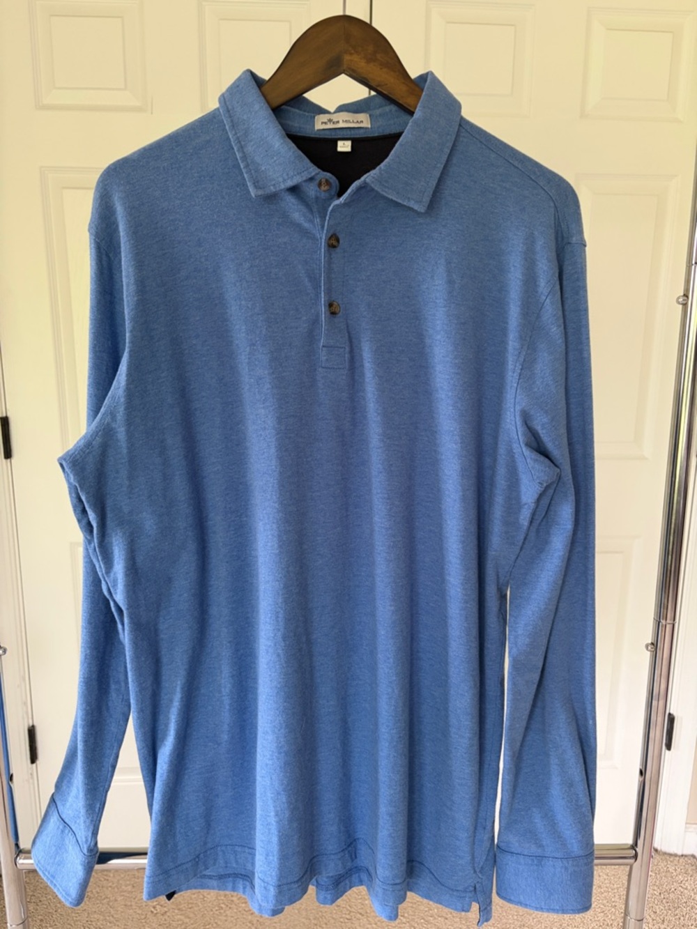 Peter Millar Long-Sleeve Polo Shirt - Heathered Light Blue